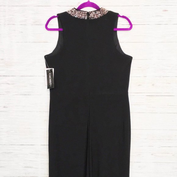 Cachet ~ Sleeveless Beaded Halter Cocktail Dress - Picture 10 of 13